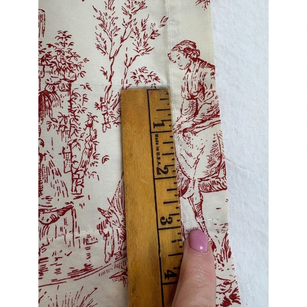 Vintage Red Toile Valance Set of 3 French Country Scenic Cotton Window Treatment